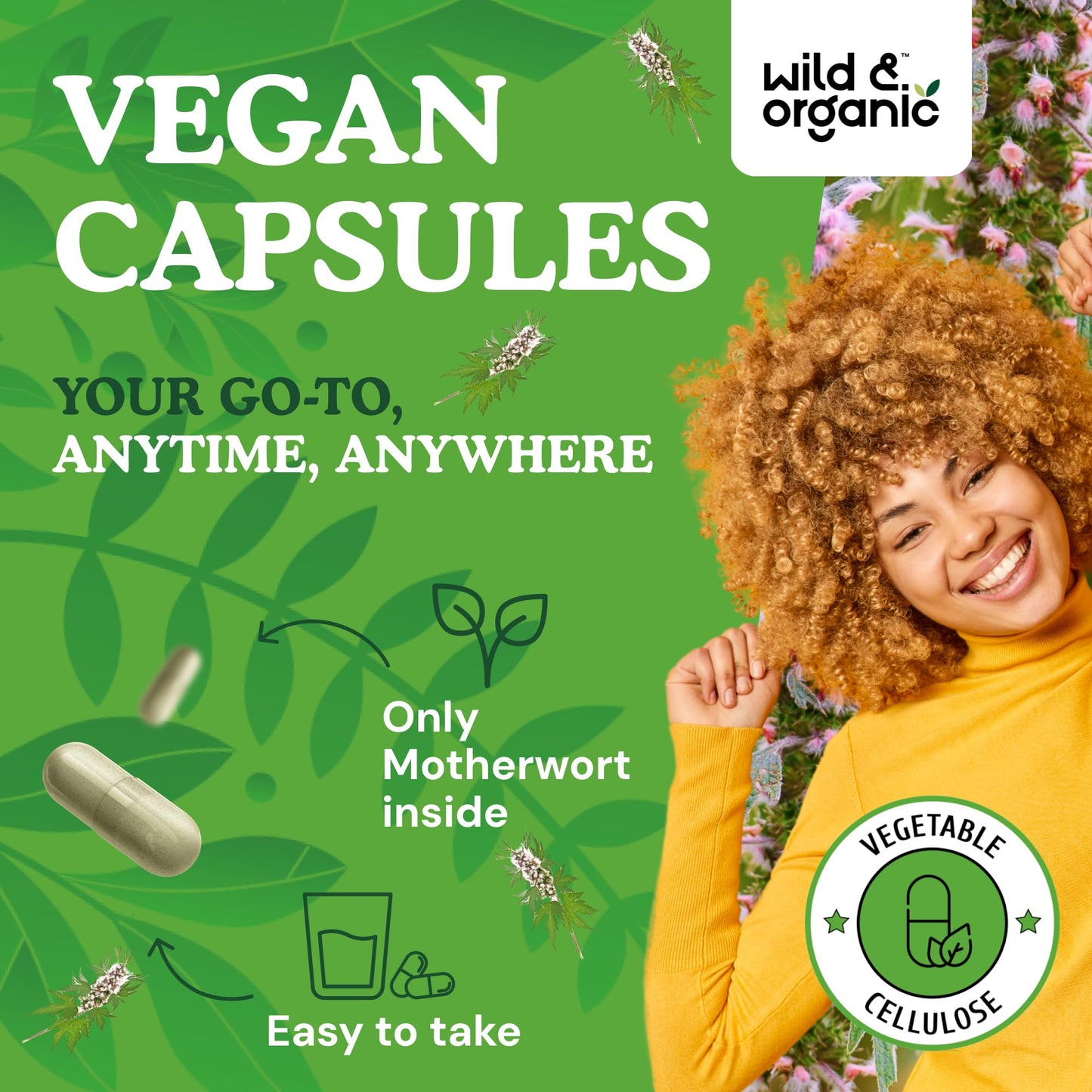 Wild & Organic Motherwort Capsules 1000 mg – Calmness & Women's Support (60 Vegan Capsules)