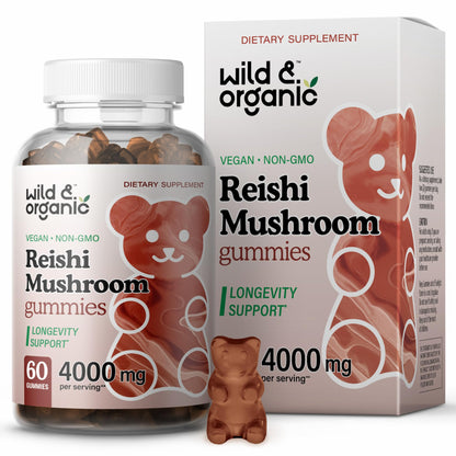 Wild & Organic Reishi Gummies 1000 mg | Ganoderma Lucidum Extract | Immune Support - 60 Vegan Chews