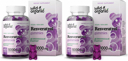 Wild & Organic Resveratrol Gummies 1000mg | Trans-Resveratrol for Antioxidant, Brain & Immune Support (Pack of 2)