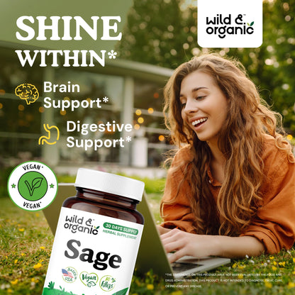 Wild & Organic Sage Capsules — 1000 mg Sage per Serving | Brain & Digestive Support