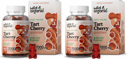 Wild & Organic Tart Cherry Gummies 7000 mg - Tart Cherry Extract for Uric Level Support - 60 Vegan, Non-GMO Chews (Pack of 2)