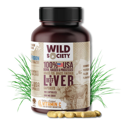 WILD SOCIETY USA Grass-Fed Beef Liver Capsules – 3000mg Max Strength