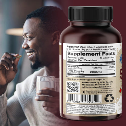 WILD SOCIETY USA Grass-Fed Beef Liver Capsules – 3000mg Max Strength