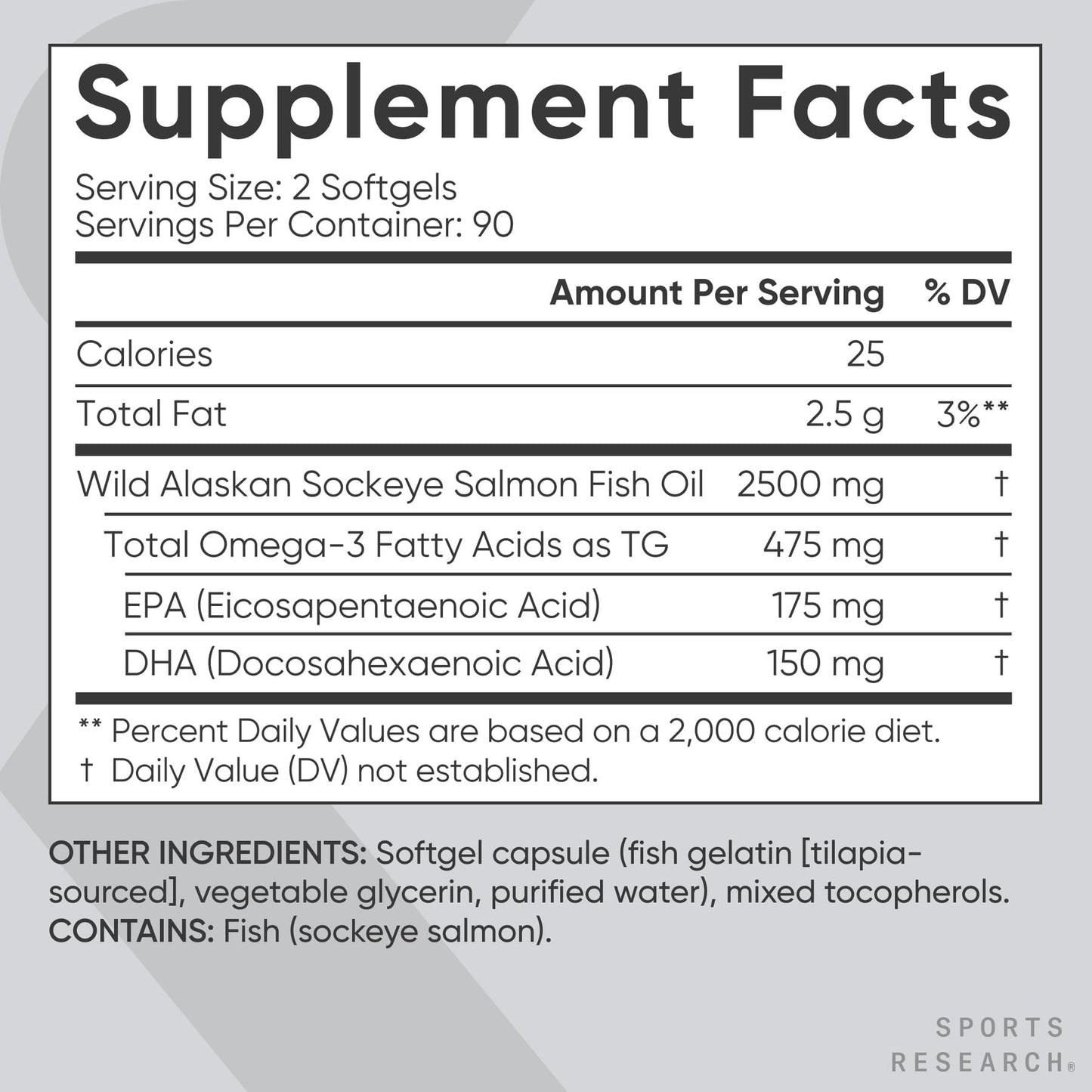 Sports Research Salmon Oil – Wild Alaskan Sockeye, 2500 mg per Serving, MSC Certified, 180 Softgels
