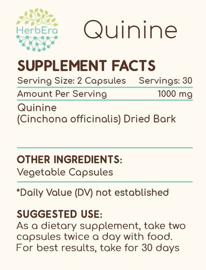 HerbEra Quinine 60 Capsules – 1000 mg Wildcrafted Cinchona Bark