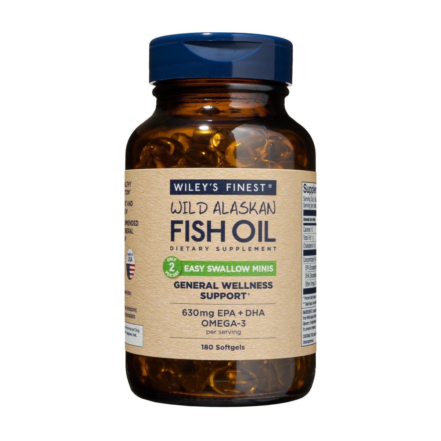 Wiley's Finest Wild Alaskan Fish Oil Easy Swallow Minis — 630mg EPA/DHA, 180 Mini Softgels (90 Servings)