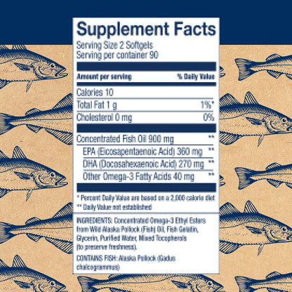 Wiley's Finest Wild Alaskan Fish Oil Easy Swallow Minis — 630mg EPA/DHA, 180 Mini Softgels (90 Servings)