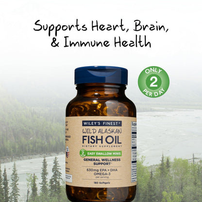 Wiley's Finest Wild Alaskan Fish Oil Easy Swallow Minis — 630mg EPA/DHA, 180 Mini Softgels (90 Servings)