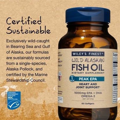 Wiley’s Finest Peak EPA & DHA Fish Oil 1000mg - 60 Softgels | Wild Alaskan, Triple Strength