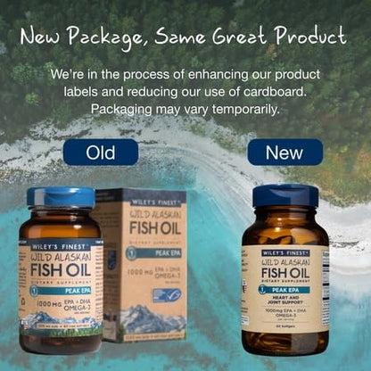Wiley’s Finest Peak EPA & DHA Fish Oil 1000mg - 60 Softgels | Wild Alaskan, Triple Strength