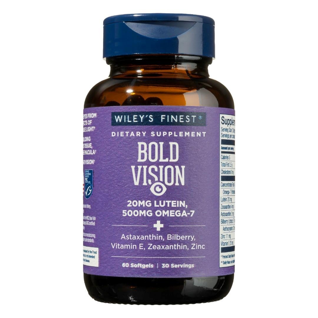 Wiley's Finest Bold Vision: Wild Alaskan Fish Oil for Eye Health with Lutein, Zeaxanthin, Zinc & Vitamin E - 60 Softgels