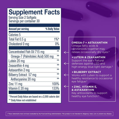 Wiley's Finest Bold Vision: Wild Alaskan Fish Oil for Eye Health with Lutein, Zeaxanthin, Zinc & Vitamin E - 60 Softgels