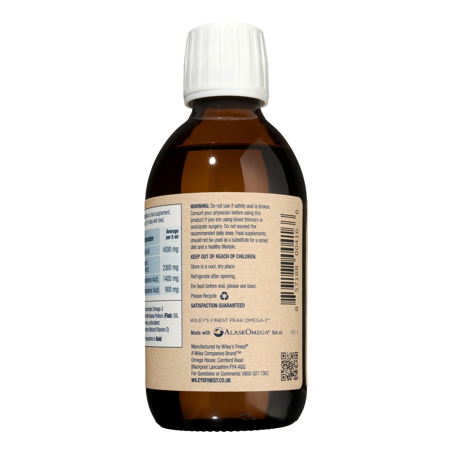 Wiley's Finest Wild Alaskan Fish Oil Peak Omega-3 Liquid - 2300mg EPA/DHA - Lemon - 8.45 oz (50 Servings)