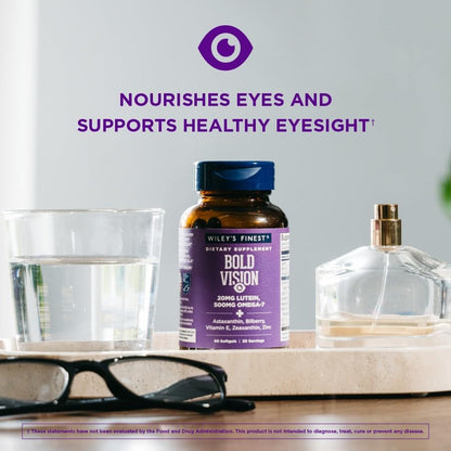 Wiley's Finest Bold Vision: Wild Alaskan Fish Oil for Eye Health with Lutein, Zeaxanthin, Zinc & Vitamin E - 60 Softgels
