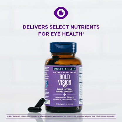 Wiley's Finest Bold Vision: Wild Alaskan Fish Oil for Eye Health with Lutein, Zeaxanthin, Zinc & Vitamin E - 60 Softgels