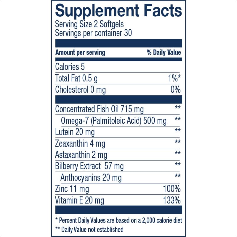 Wiley's Finest Bold Vision: Wild Alaskan Fish Oil for Eye Health with Lutein, Zeaxanthin, Zinc & Vitamin E - 60 Softgels