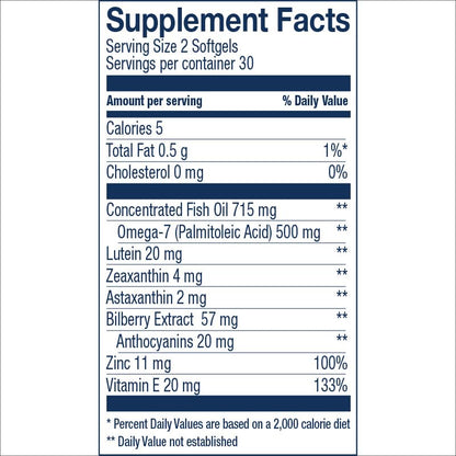 Wiley's Finest Bold Vision: Wild Alaskan Fish Oil for Eye Health with Lutein, Zeaxanthin, Zinc & Vitamin E - 60 Softgels