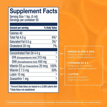 Wiley's Finest Cod Liver Oil - Orange Flavored Omega-3 Supplement | 765mg Omega-3s | 8.45 oz | 50 Servings