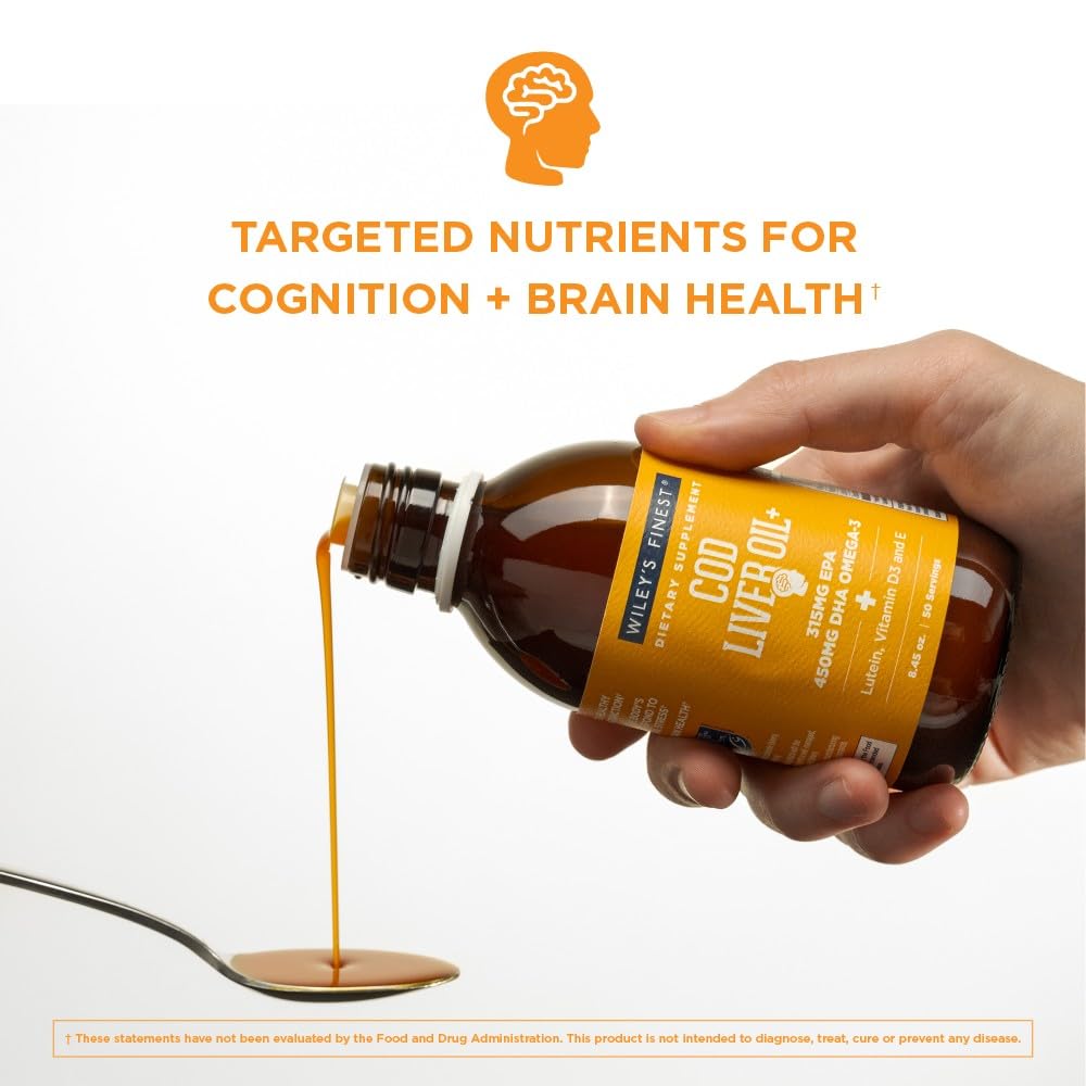 Wiley's Finest Cod Liver Oil - Orange Flavored Omega-3 Supplement | 765mg Omega-3s | 8.45 oz | 50 Servings