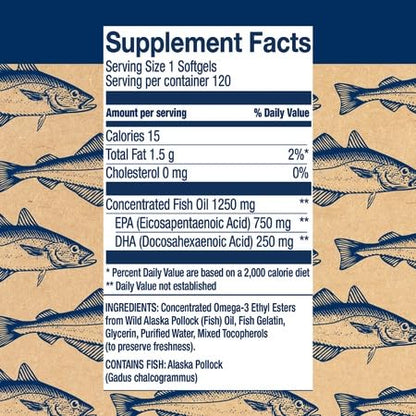 Wiley's Finest Peak EPA Wild Alaskan Fish Oil - Triple Strength 1000mg EPA/DHA - 120 Softgels