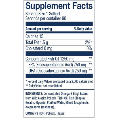 Wiley's Finest Peak EPA Triple Strength Wild Alaskan Fish Oil 1000mg – 90 Softgels
