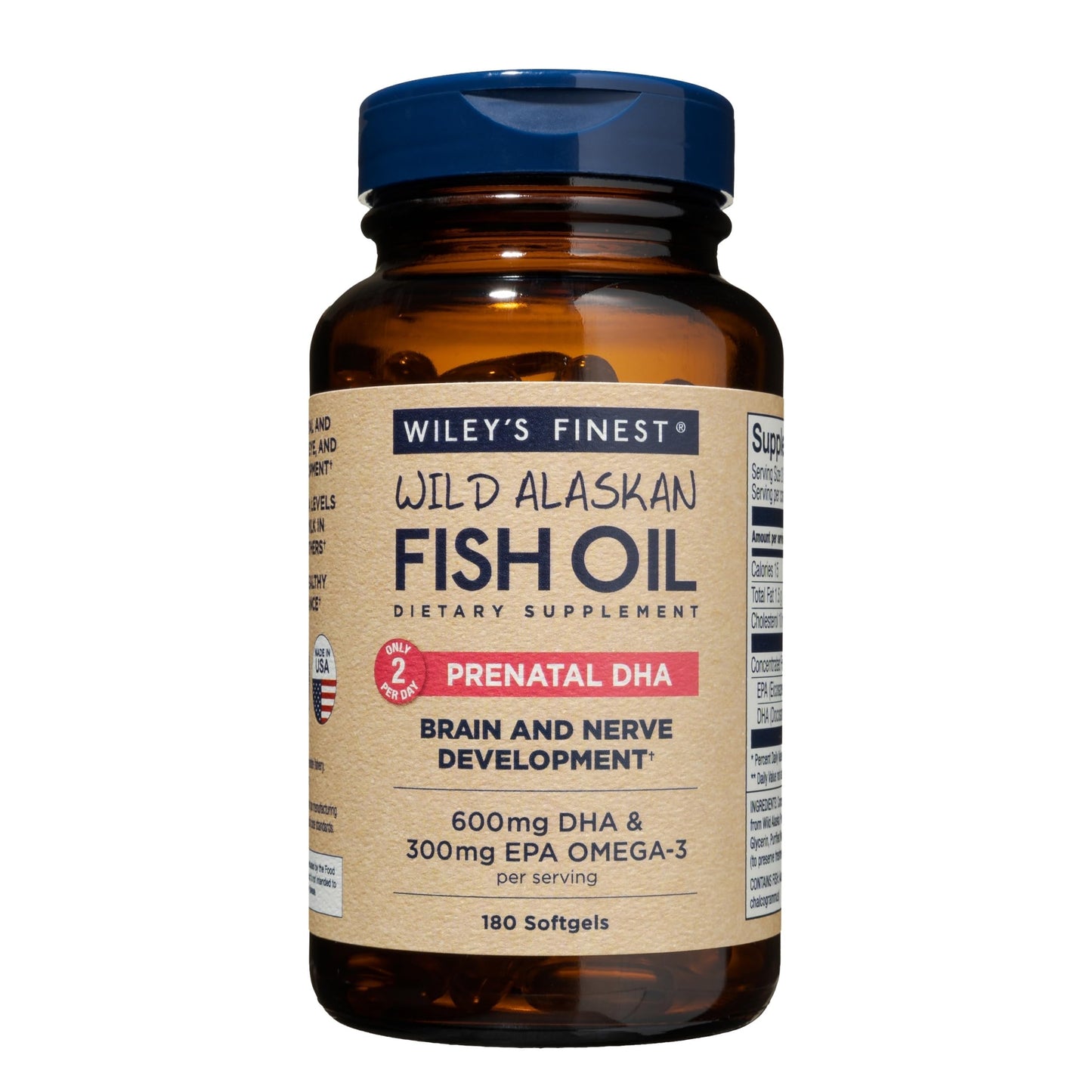 Wiley's Finest Wild Alaskan Fish Oil Prenatal DHA – 900mg Omega-3 (180 Softgels)