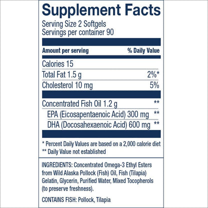 Wiley's Finest Wild Alaskan Fish Oil Prenatal DHA – 900mg Omega-3 (180 Softgels)