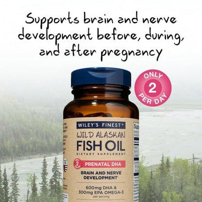 Wiley's Finest Wild Alaskan Fish Oil Prenatal DHA – 900mg Omega-3 (180 Softgels)