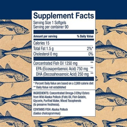 Wiley's Finest Peak EPA Triple Strength Wild Alaskan Fish Oil 1000mg – 90 Softgels