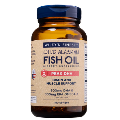 Wiley's Finest Peak DHA | Wild Alaskan Fish Oil 900mg EPA/DHA | 180 Softgels