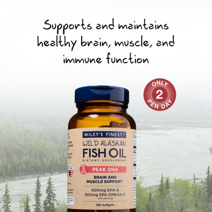Wiley's Finest Peak DHA | Wild Alaskan Fish Oil 900mg EPA/DHA | 180 Softgels