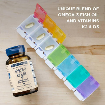 Wiley's Finest Wild Alaskan Fish Oil Vitamin K2 & D3 Softgels - 500mg EPA/DHA | 120 Servings