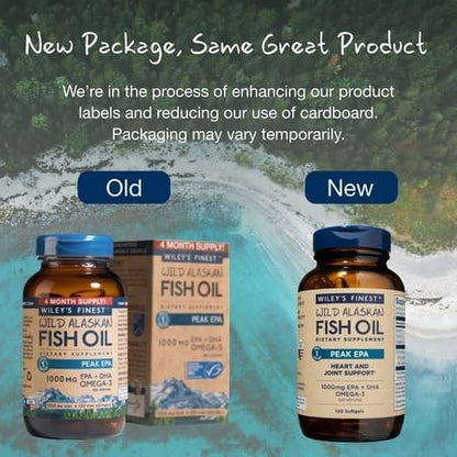 Wiley's Finest Peak EPA Wild Alaskan Fish Oil - Triple Strength 1000mg EPA/DHA - 120 Softgels