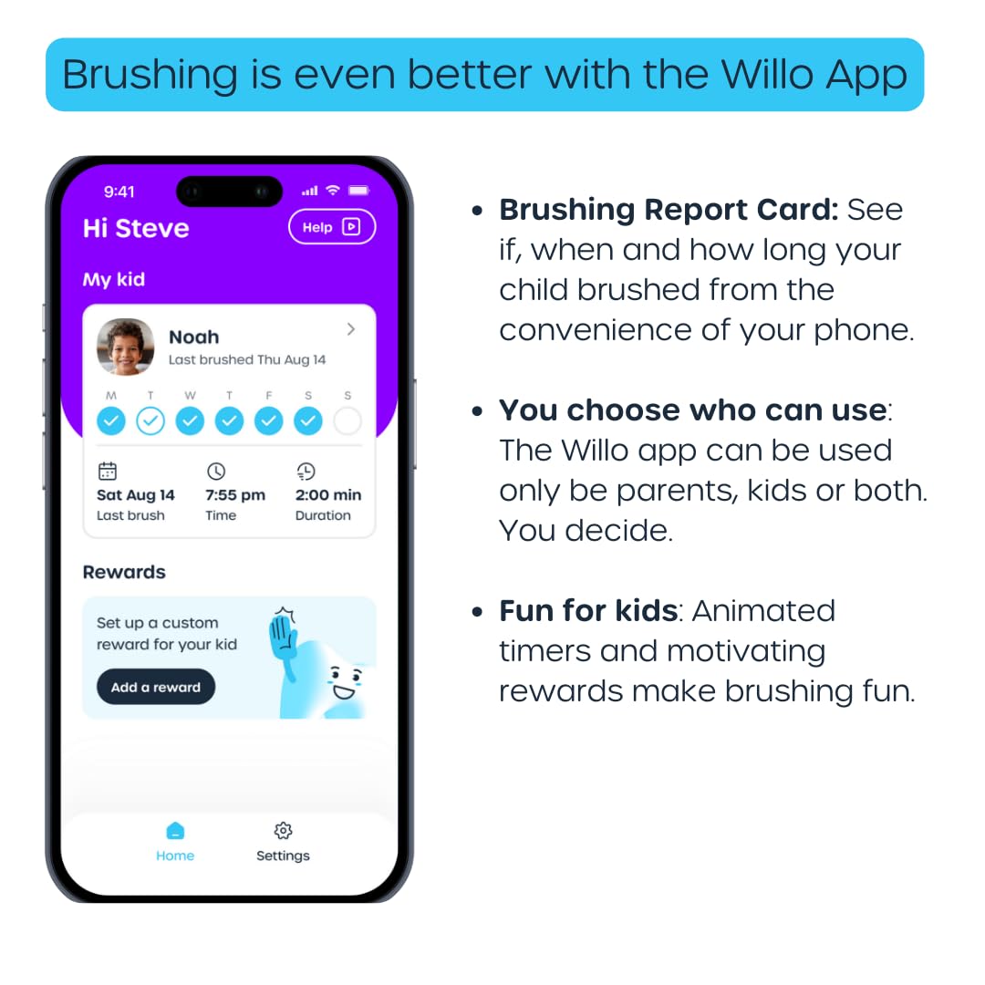 Willo Fully Automatic Kids U-Shaped Electric Toothbrush – Berry Splash (Small, Ages 5-7)
