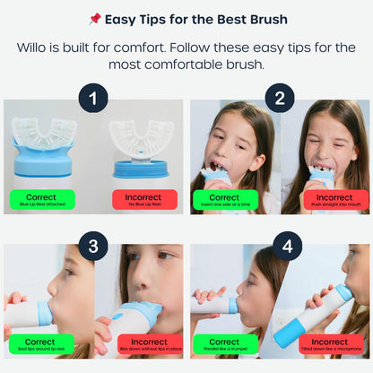 Willo BrushBot Kids U-Shaped Toothbrush Starter Kit – Rechargeable Smart Electric Toothbrush for Kids 5-7 with App, Soft Bristles, Deep Clean Modes | Small Berry Splash