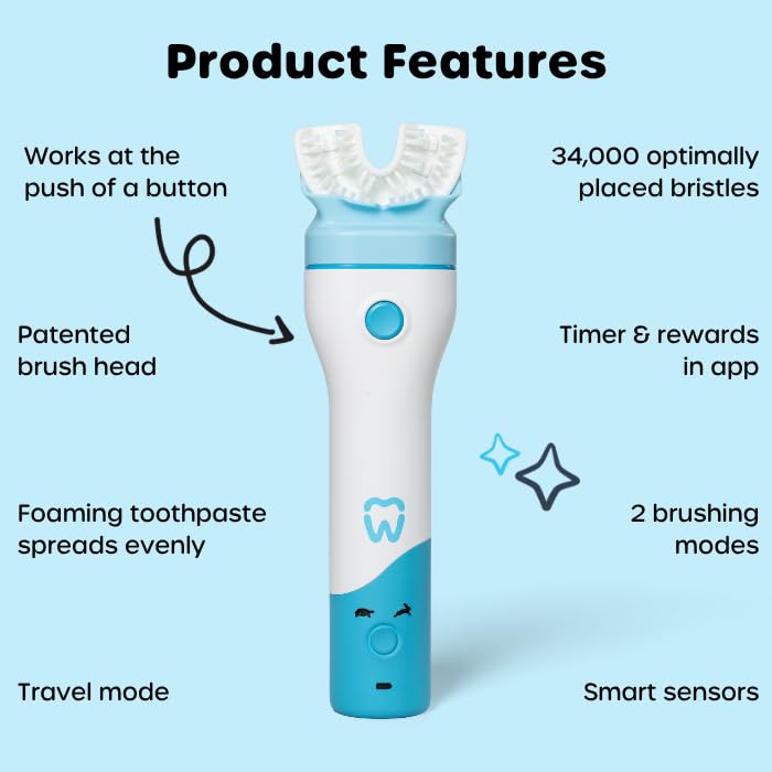 Willo BrushBot Kids U-Shaped Toothbrush Starter Kit – Rechargeable Smart Electric Toothbrush for Kids 5-7 with App, Soft Bristles, Deep Clean Modes | Small Berry Splash