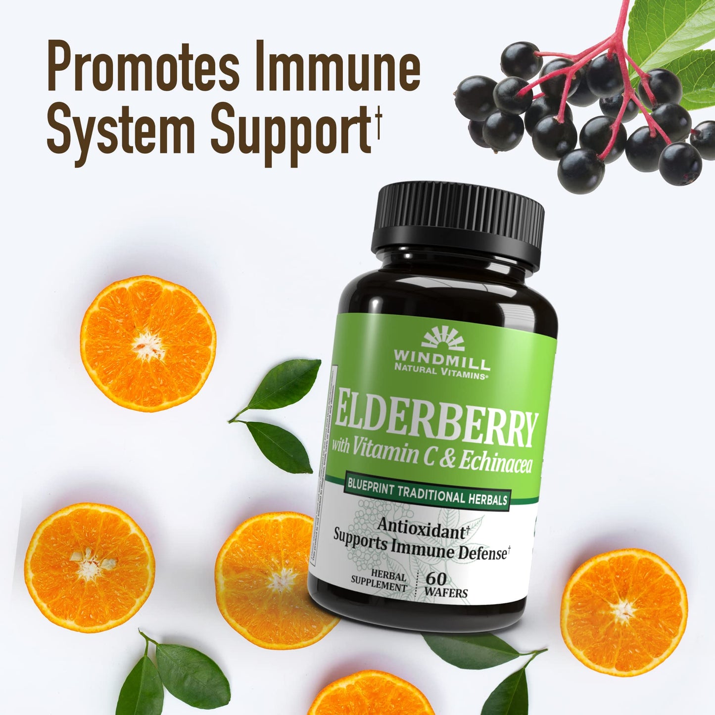 Windmill Elderberry Capsules with Vitamin C & Echinacea – 60 Count