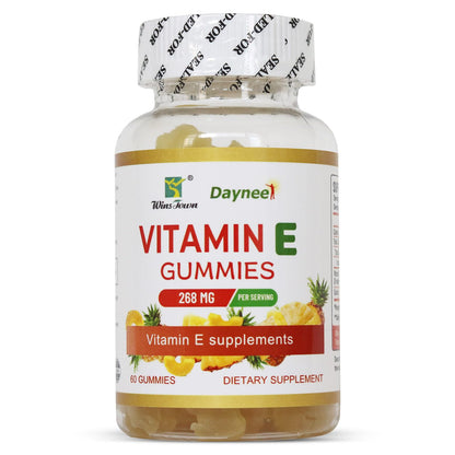 Wins Town Vitamin E Gummies 268mg – Pineapple, Vegan, Non-GMO, 60 Count | Immune, Skin & Eye Support