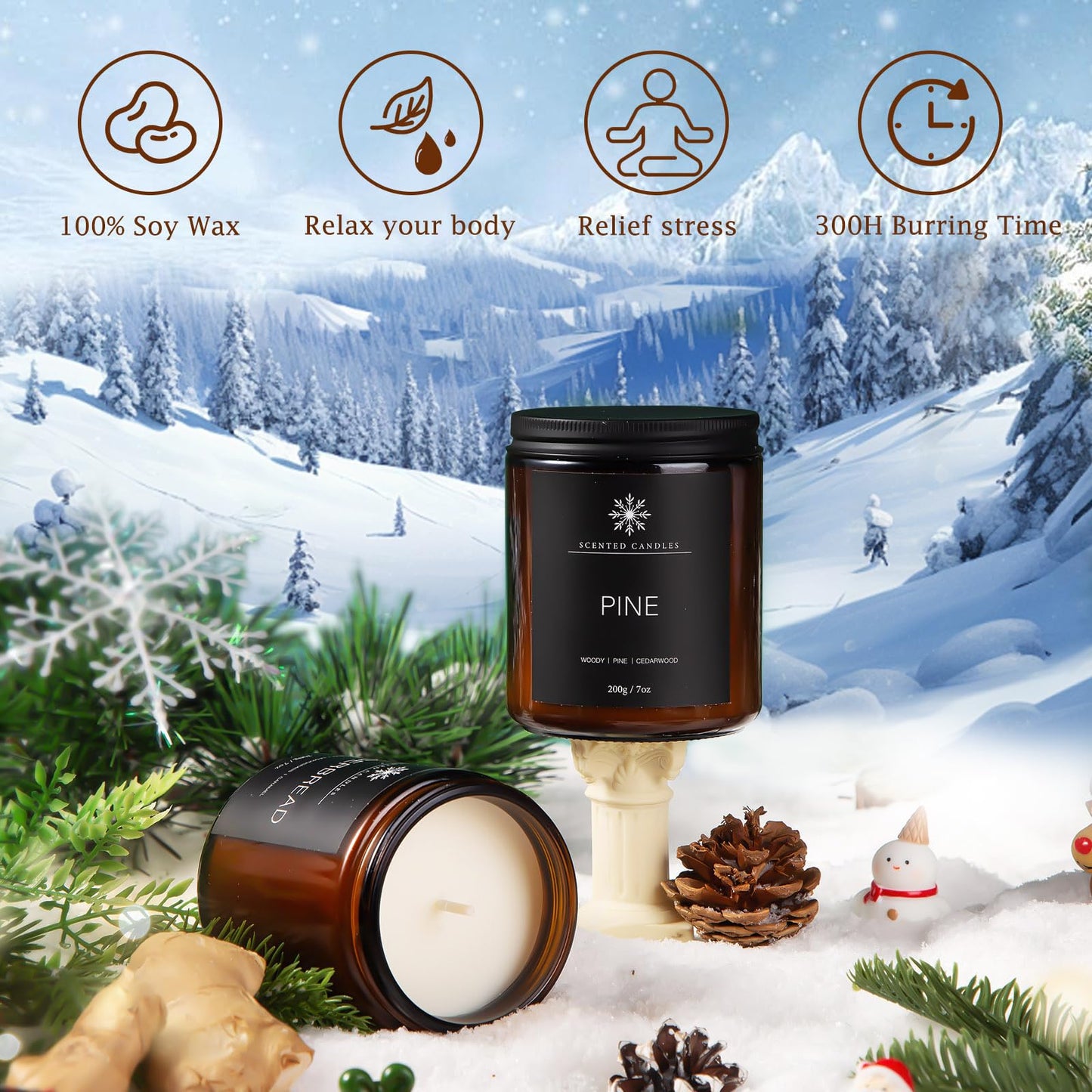 6 Pack Winter Aromatherapy Candles – 42oz, 300 Hours, Gift for Women & Men