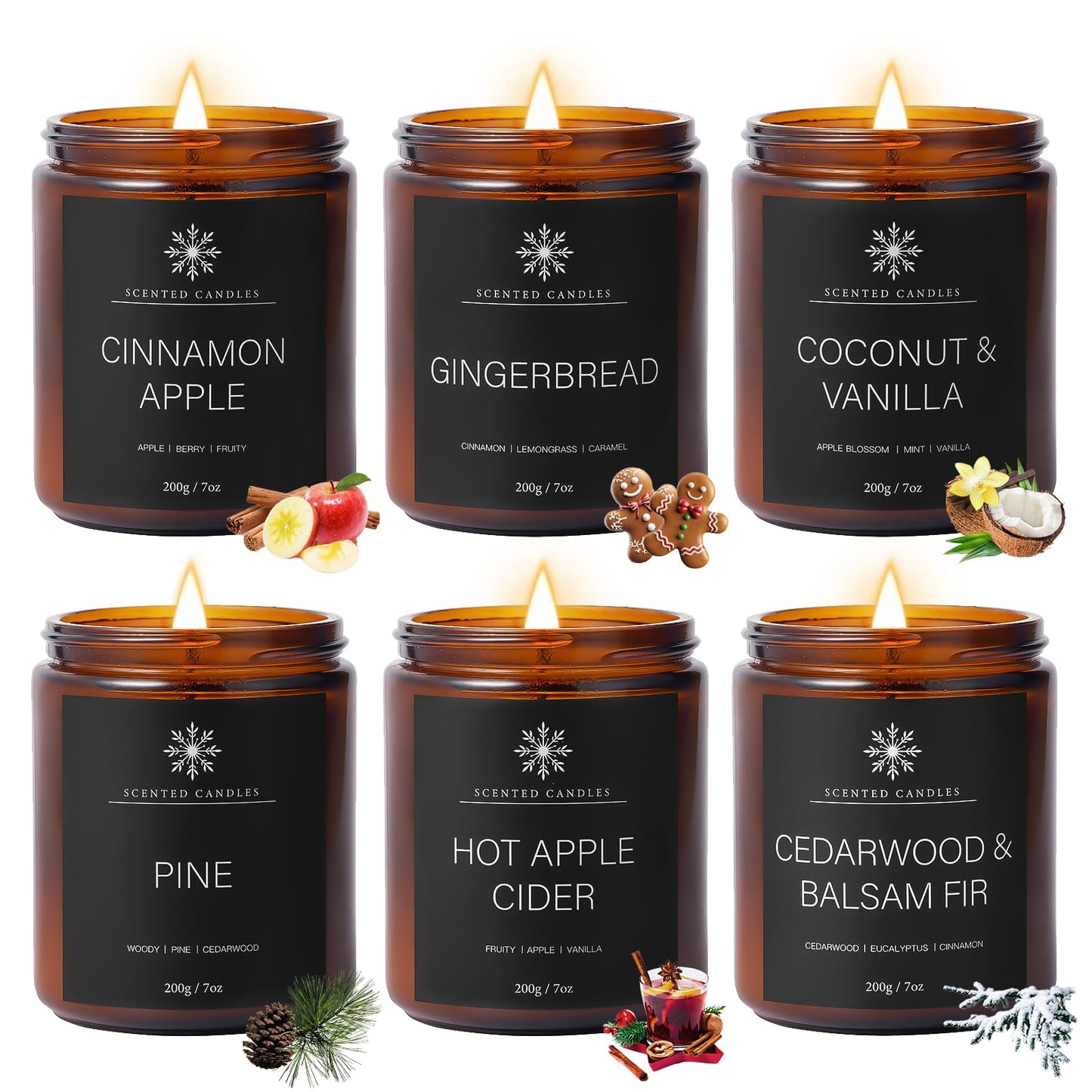 6 Pack Winter Aromatherapy Candles – 42oz, 300 Hours, Gift for Women & Men
