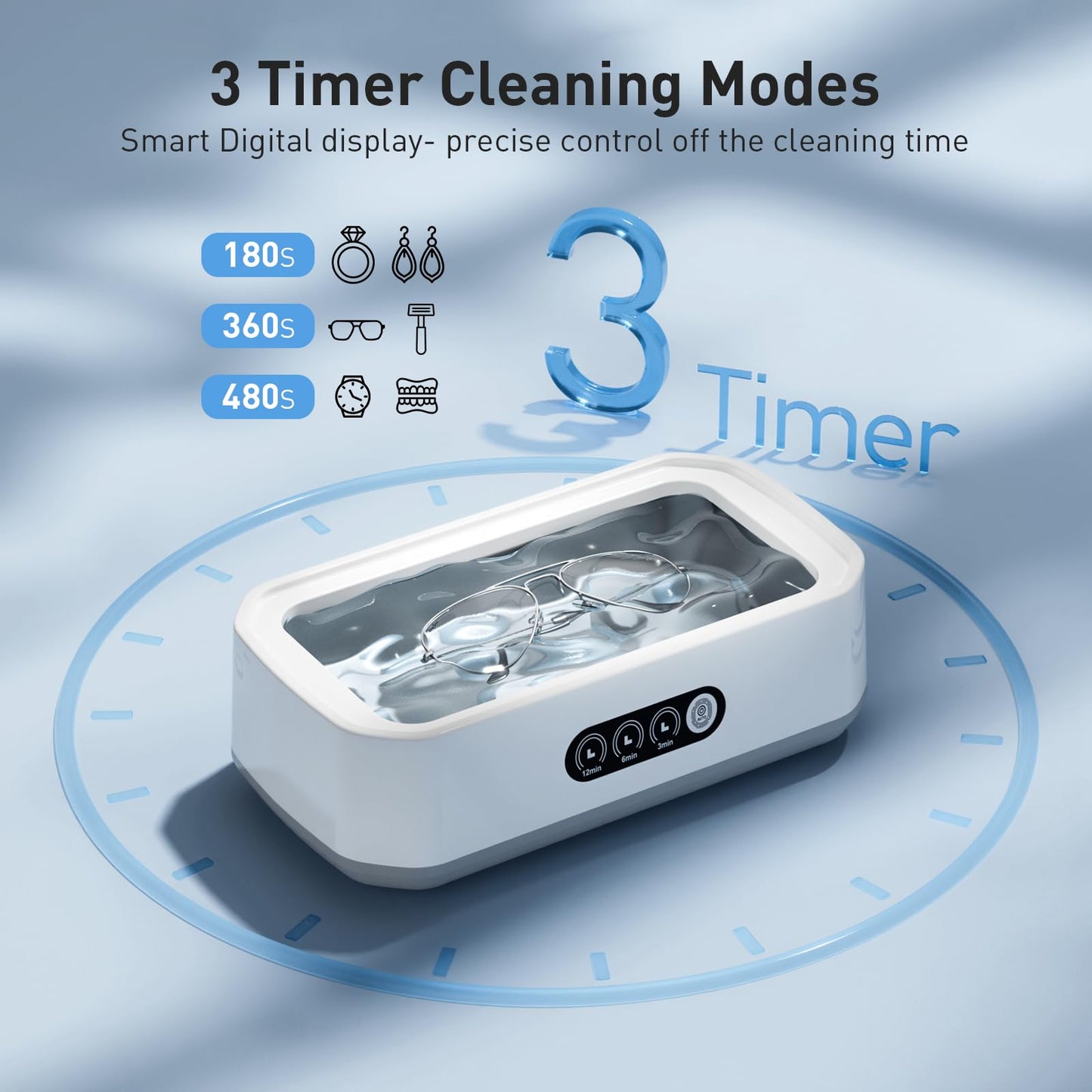 WINTERCRUSH Ultrasonic Cleaner 650ml for Dentures, Retainers & Eyewear | 3 Timer Settings