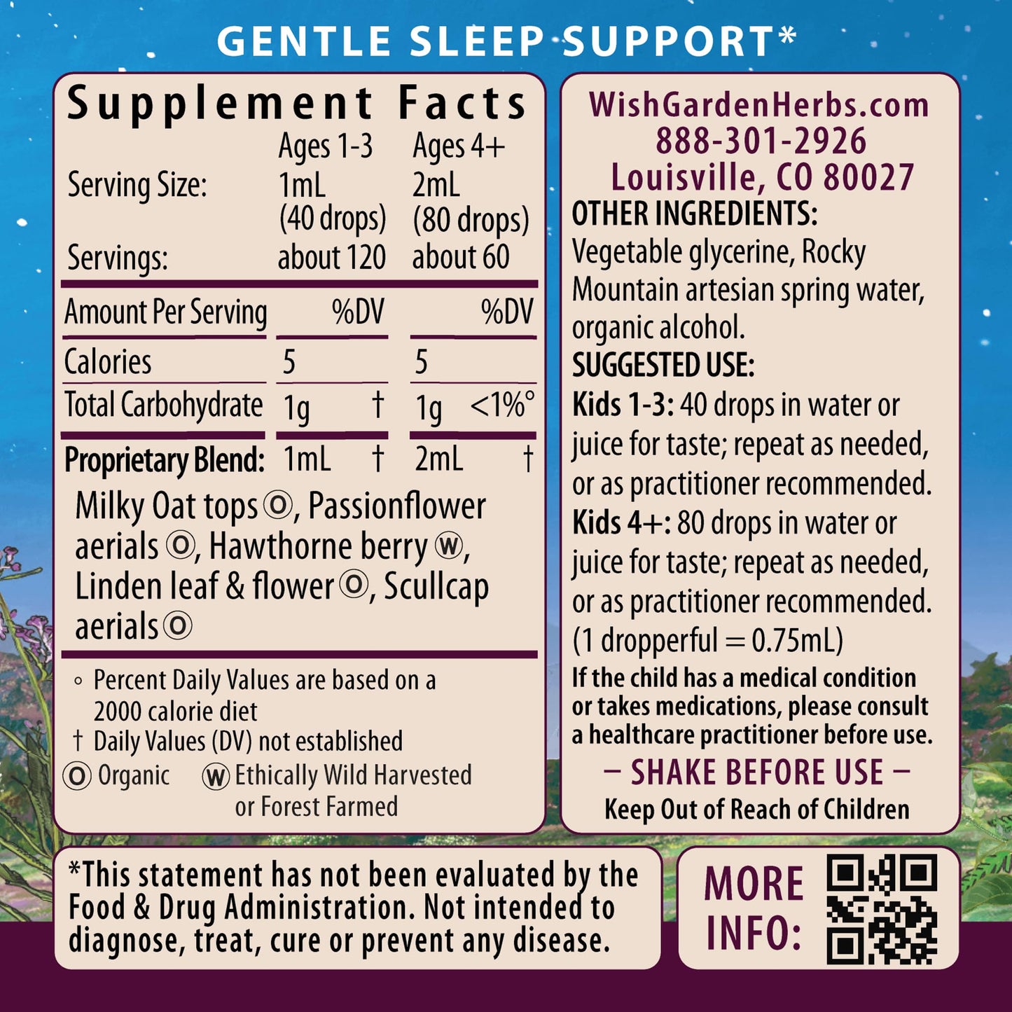 WishGarden Sleepy Nights for Kids – All-Natural Herbal Sleep Tincture (No Melatonin), 4oz
