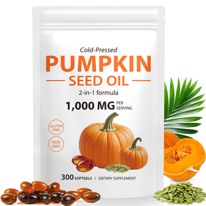 WHLH & WELL-BEING Pumpkin Seed Oil Capsules – 1000mg per Serving, 300 Count (Hair Growth)
