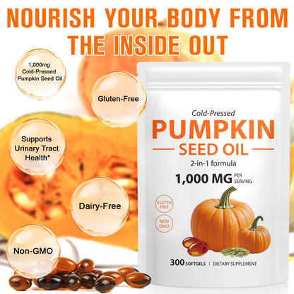 WHLH & WELL-BEING Pumpkin Seed Oil Capsules – 1000mg per Serving, 300 Count (Hair Growth)