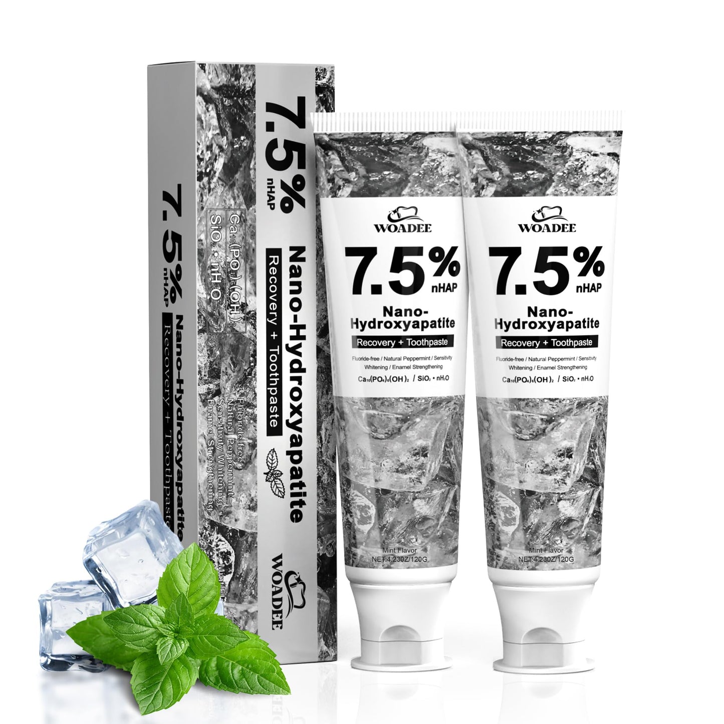 woadee 7.5% Hydroxyapatite Toothpaste for Advanced Enamel Protection, Fluoride-Free Nano Hydroxyapatite Toothpaste, Gentle and Effective Formula, Fresh Breath, Suitable for Sensitive Teeth 2 Pack