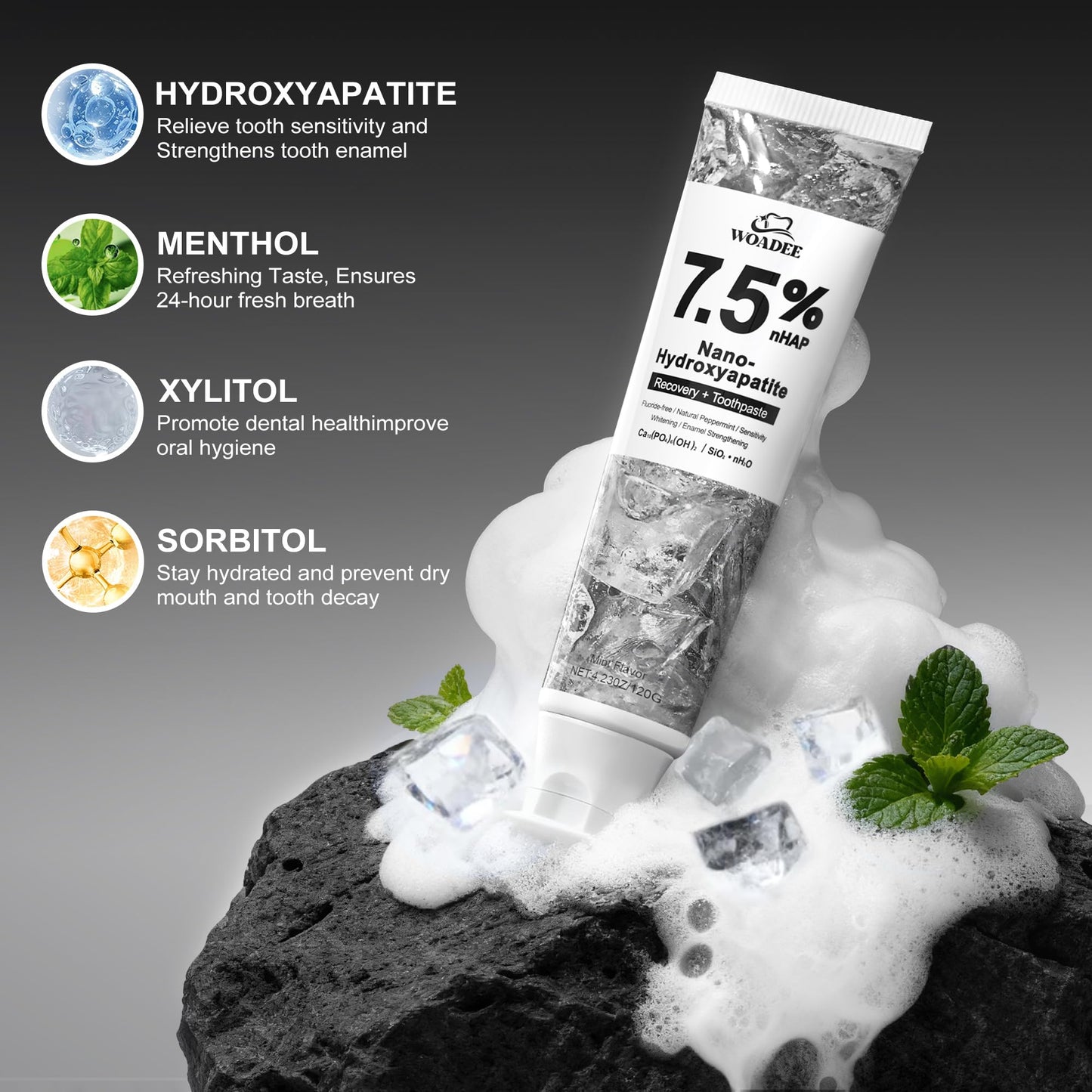 Woadee Nano Hydroxyapatite Toothpaste - Fluoride Free Enamel Protection (4.23 oz)