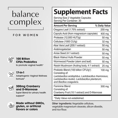 Instant Brands Balance Complex 17-in-1 Probiotics for Women – 100 Billion CFU with Cranberry & D-Mannose | Urinary & Vaginal Health, 60 Capsules