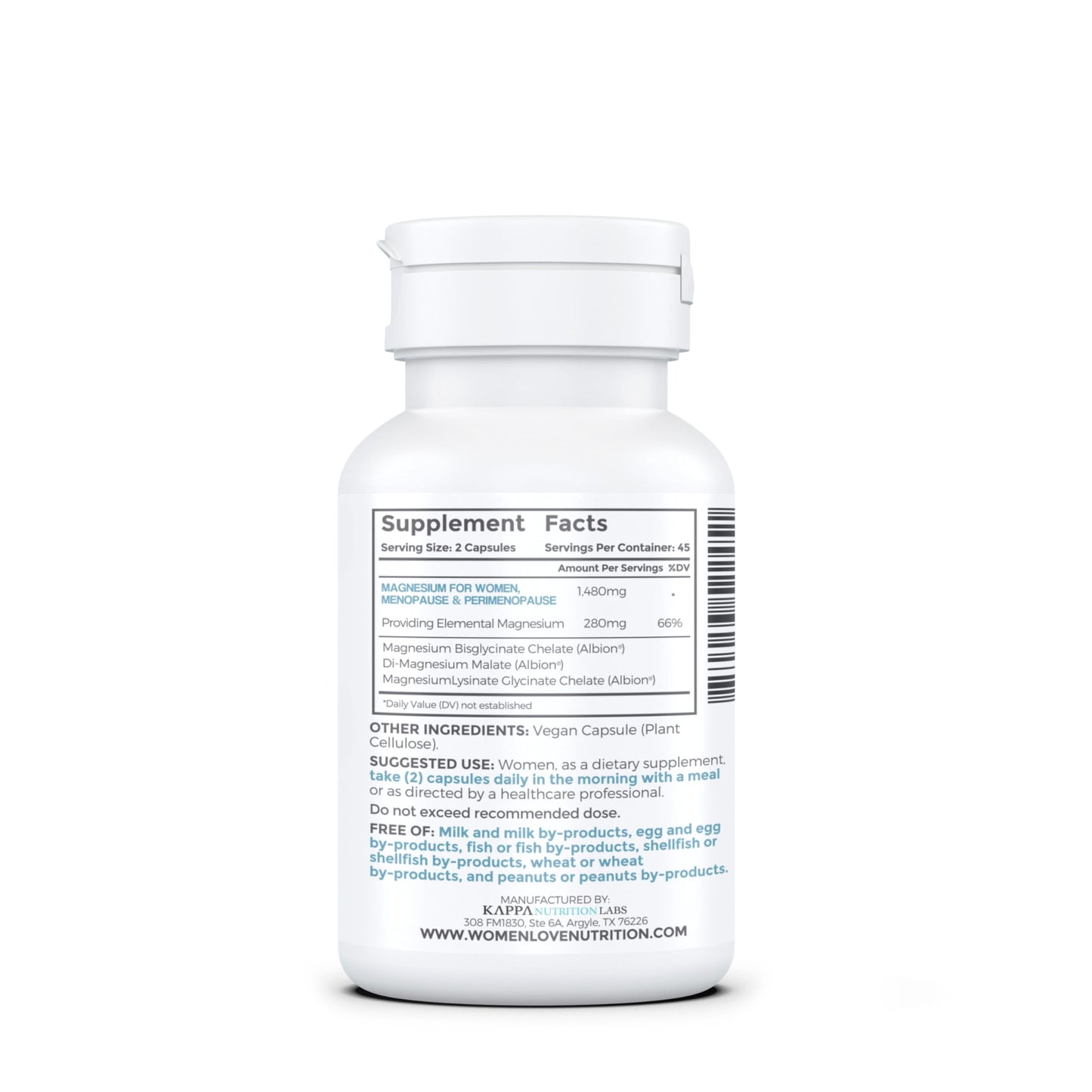 WOMEN LOVE NUTRITION, Magnesium for Women, Menopause & Peromenopause (90 Capsules)
