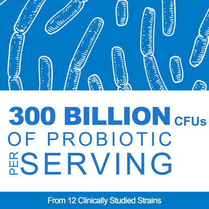 300 Billion CFU Probiotic – 12 Strains + 3 Prebiotics, Vegan