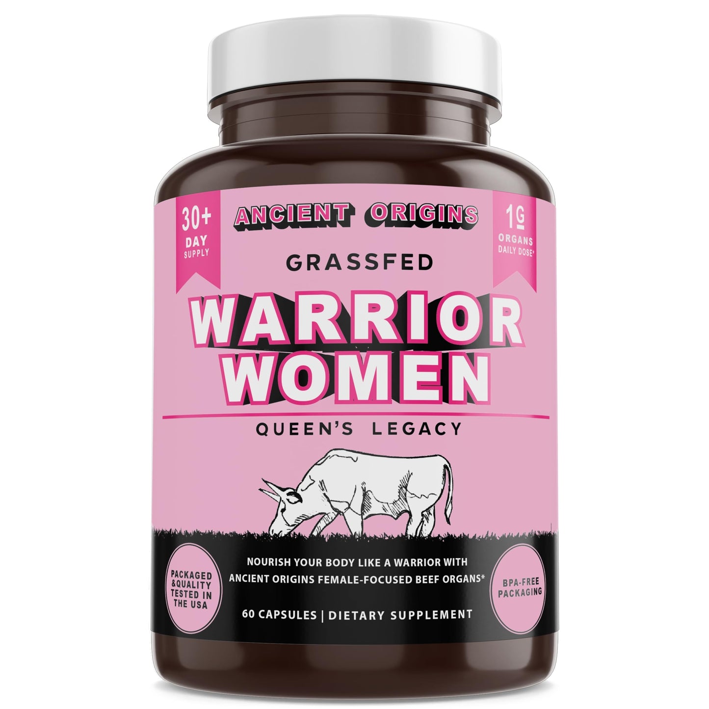 Ancient Origins Female-Optimized Beef Organ Superfood (60 x 500 mg) – Grass-Fed, Pasture-Raised